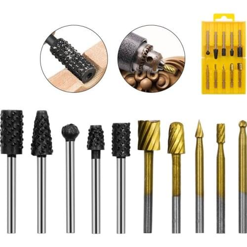 10pcs Set HSS Titanium Dremel Routing Rotary Milling Rotary File Cutter Wood Carving Carved Knife Cutter Tools Accessories