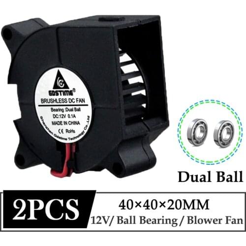 2 Pieces Gdstime DC 12V 40mm 40x40x20mm Dual Ball Bearing 3D Printer Cooler Fan 4cm 40mmx20mm Turbo Blower Cooling Fan