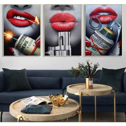Diamond Painting Blood Red Lips Full Diamond Embroidery Cross Stitch Kits Diamond Mosaic Home Decoration