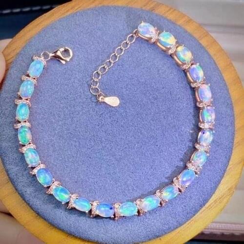 100% Real Opal Bracelet for Daily Wear White Opal Silver Bracelet Fashion Gemstone Bracelet