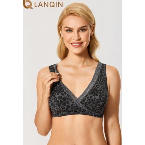 Womens Soft Wireless Sleep Bra Plus Size Non Padded Lace Bras Wide Straps Non Padded Leopard