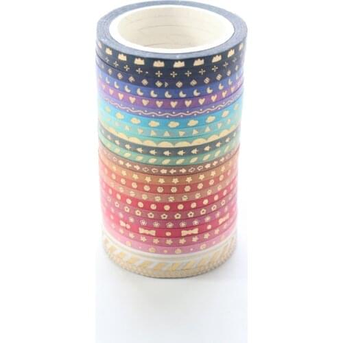 Domikee cute Japanese mini gold foil diary decorative washi tape set,kawaii scrapbooking craft DIY masking tape stationery,24pcs