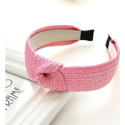 European Retrp Weaving PP Straw Hairband Knot for Women Summer Holiday Headdress Adult Girld Travelling Hair Ornament Headbands