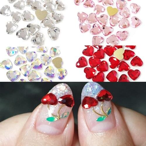 Flatback 50Pcs Heart Shape Valentines Day Nail Rhinestones For Nails Art Korea Glass Stone Manicure 3D Shiny Strass JZ235-E28