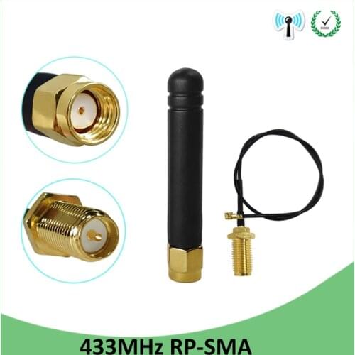 433Mhz Antenna 3dbi GSM 433 mhz IOT RP-SMA Connector Rubber Lorawan antenna+ IPX to SMA Male Extension Cord Pigtail Cable