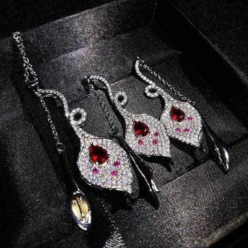 Luxury Jewelry Set Geometry Calla Lily Pendant Necklace Exaggeration Long Tassel Earrings For Women Wedding Cocktail Party