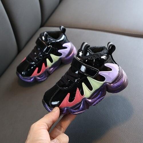 Boys Casual Shoes Kids Sneakers 2020 Autumn and Winter Plus Velvet Girls Sports Shoes Fashion Leather Children Boys Sneakers