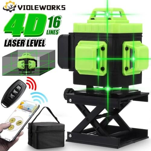 4D Laser Level 16 Lines Self-Leveling 360 Horizontal And Vertical Cross APP Control Super Powerful Green Laser Level EU Plug