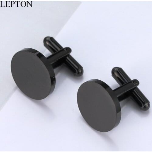 Lepton Matte Black Gold Color Rose Gold Stainless Steel Round Cufflinks Mens Classic Shirt Tuxedo Cufflinks for Wedding Business