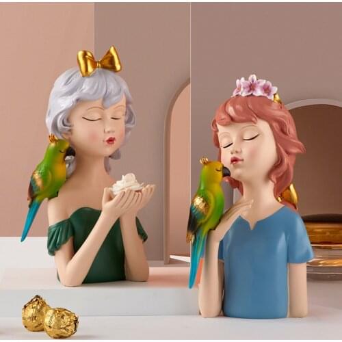 Fashion Parrot Girl Bust Resin Garden Lass Miniature Daughter Home Decor Ornament Birthday Gift for Valentines Day Accessories