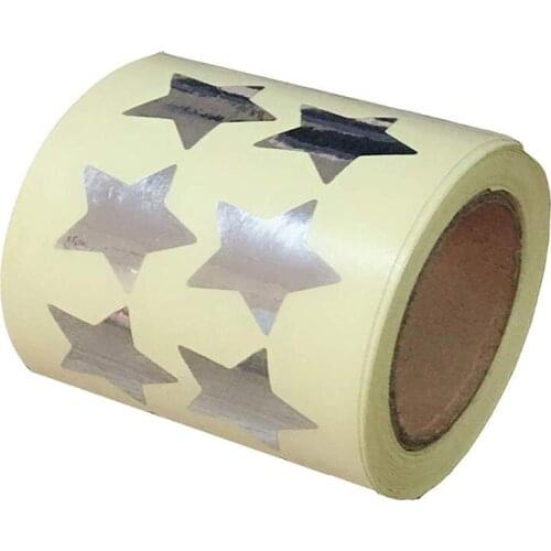 Wootile Sticker Silver Star Shape Stickers - 3/4" Inch - 500 Per Roll - Shiny Metallic Foil - Teacher Supplies (Silver)