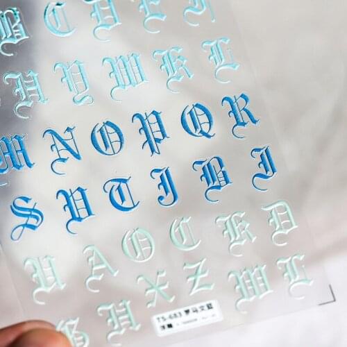 New 5D Engraved Nail Sticker Colorful Alphabet Letter Charm Desgin Empaistic Nail Slide Decals Z0467