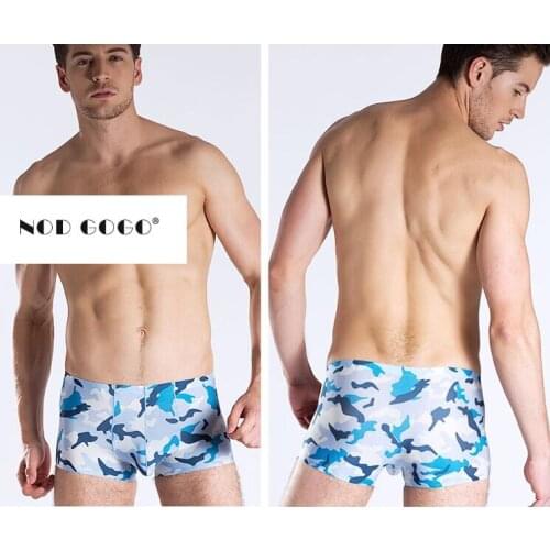 New one piece U convex Mens No trace underwears Male sexy thin silky camouflage Printed Boxers shorts Men breathable underpants