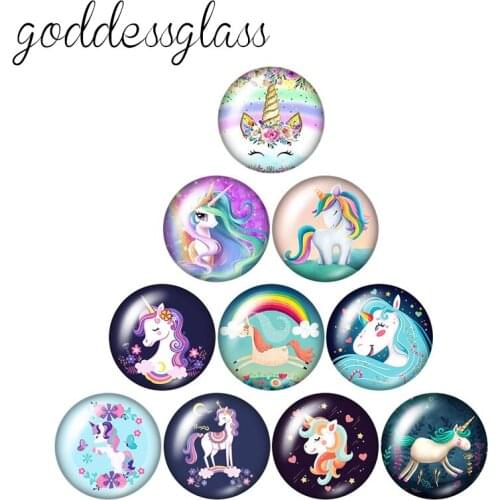 New Magical Horn of the Unicorn Horse 10pcs 12mm/16mm/18mm/25mm Round photo glass cabochon demo flat back Making findings