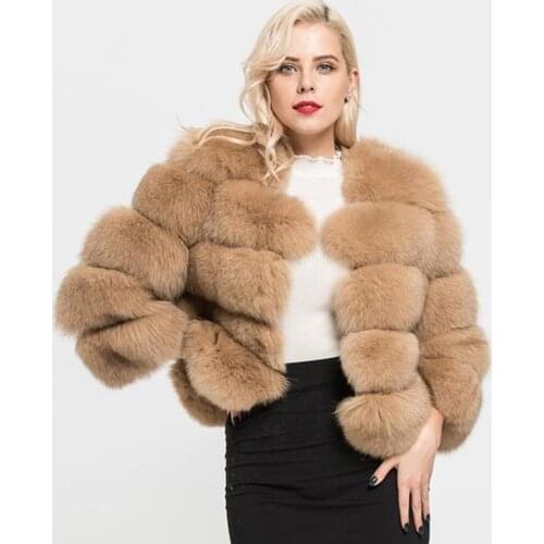 TOPFUR 2021 Fashion Winter short Coat Leather Jacket natural fox Fur coat women three quarter Sleeves Manteau Femme Plus Size