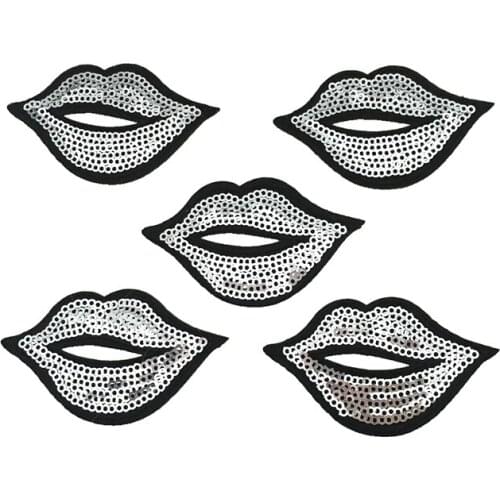 10pcs/lot Small Silver Lips Patch for Clothes DIY Mouth Sequined Patches Appliques for clothing Iron-on Paillettes Patch