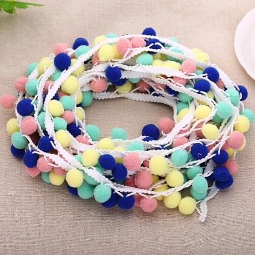 Rainbow Lace 18mm-20mm Pom Pom Lace Tassel Pompom Trim Balls Fringe Ribbon Apparel Fabric Cord DIY Craft Sewing Supplies 5Yards
