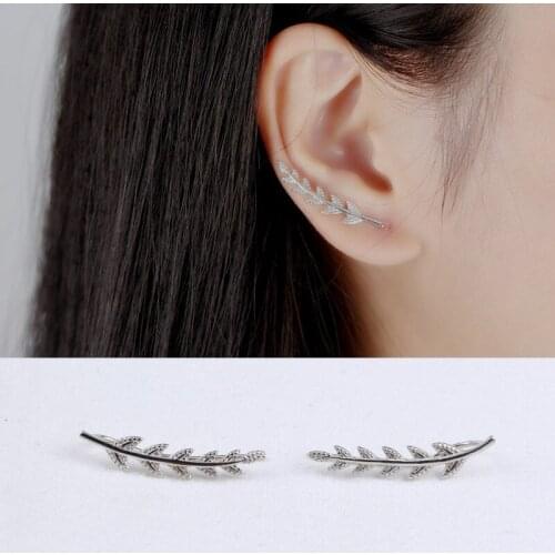 YPAY 100% Real 925 Sterling Silver Leaves Ear Clip for Women Clip-on Earrings Piecing Fine Party Jewelry Gifts YME468