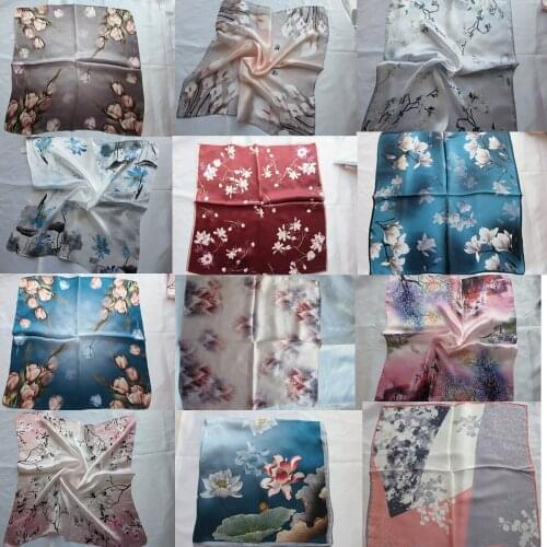 Womens 100% Pure Silk Square Scarf Vintage Printed Neckerchief Headband Protect The Cervical Spine 52*52CM