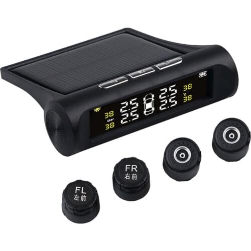 Smart Car TPMS Alarm Tire Pressure Monitor Solar Charger With 4 External Sensor Auto Security Systems LCD Display
