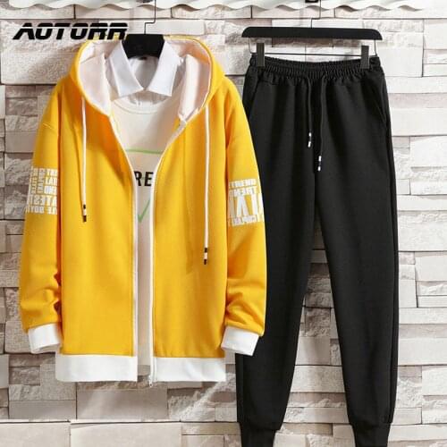 Tracksuit 2 Piece Set Zipper Jacket+ Pants Mens Sweat Suits Letter Print Jogger Sets Men Casual Sportswear Joggers Track Suit