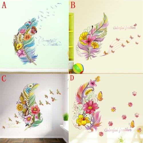 Gorgeous Birds Feathers Butterfly Flowers Wall Stickers for Home Decoration Kids Room Bedroom Bar Shop Mural Art Diy Pvc Decals