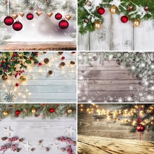 Lyavshi Christmas Wooden Board Winter Flowers Wall Baby Portrait Photography Background Vinyl Photographic Backdrop Photo Studio