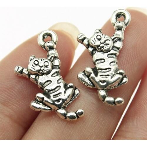 WYSIWYG 10pcs 21x10mm Cat Charm Pendants For Jewelry Making Antique Silver Color Cat Pendants Charm Cat