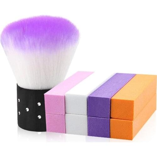 Women Nail Art Brush Portable Professional Nail Dust Brush with 8PC Nail Buffer Block Professional Nail Art Tool Nail Art Buffer