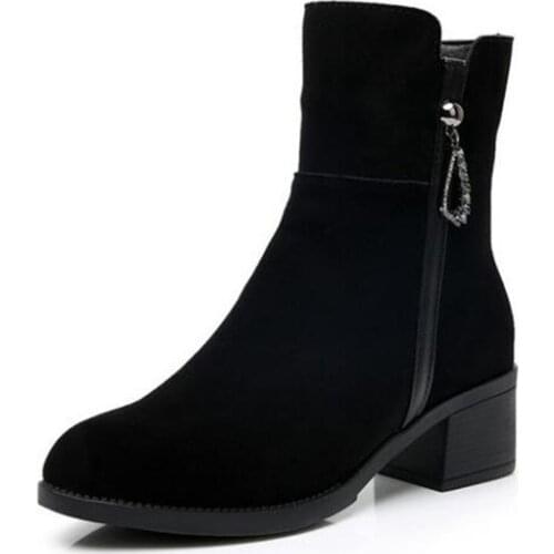 Plus Size Rhinestone Scrub Cowhide Fashion Boots Women Leasther Boots Non-slip High Heel Shoes Autumn Winter Boots Snow Boots