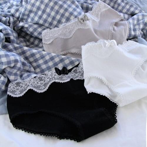 Girls Retro Lace Edge Grey Black Womens Underwear Cotton Lovely Cotton Crotch Womens Underwear Lingerie Femme