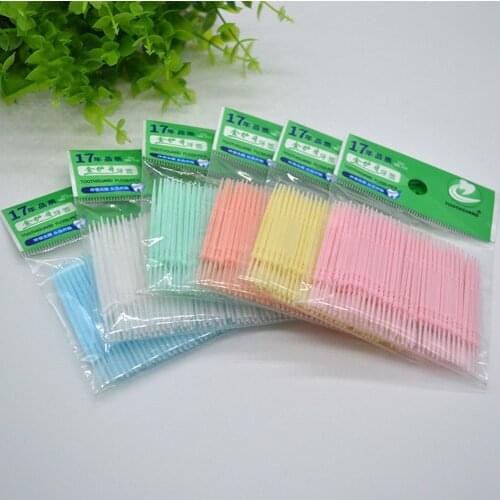 100Pcs/Lot Soft Plastic Double-headed Brush Stick Floss Pick Toothpick Oral Care 6.3cm