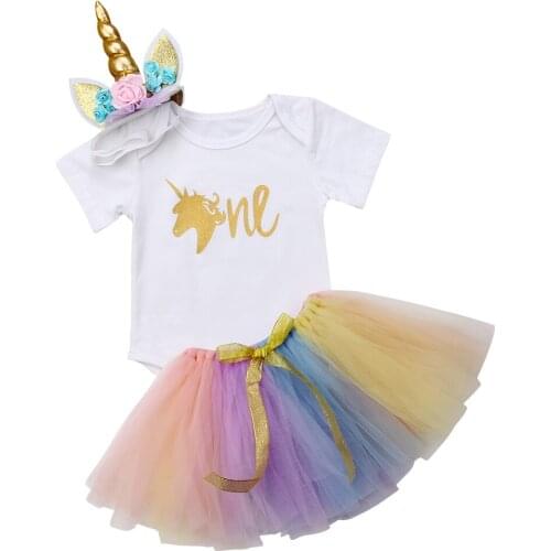 3Pcs Set Newborn Infant Baby Girls Cute Cotton Bodysuit Tutu Skirts Headband Birthday Outfit Halloween Costume Clothes Set