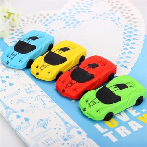 4pcs Cute Car styling Designer Students Pen Shape Eraser Rubber Stationery Kid Creative Gifts Toy School Supplies