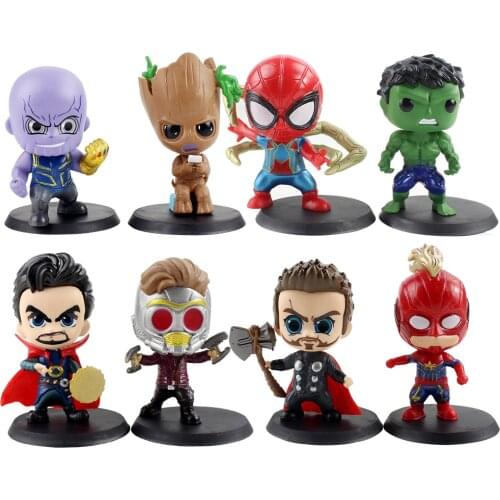 8cm 8pcs/Lot Avengers Endgame Q Version Doctor Strange Hulk Spiderman Thanos Treeman Collectible PVC Action Figure Model Toy