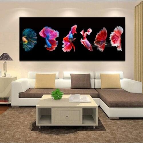 Chinese Style Black Colorful Fishes 5d diy diamond painting mosaic picture of rhinestones cross-stitch mosaic large kit N715