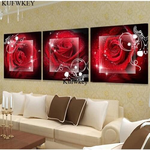 3pcs/set 5d diamond painting red Rose,Full,diy Diamond Embroidery,Handmade,3d picture,image,Stitch Cross,Diamond Mosaic,kitchen