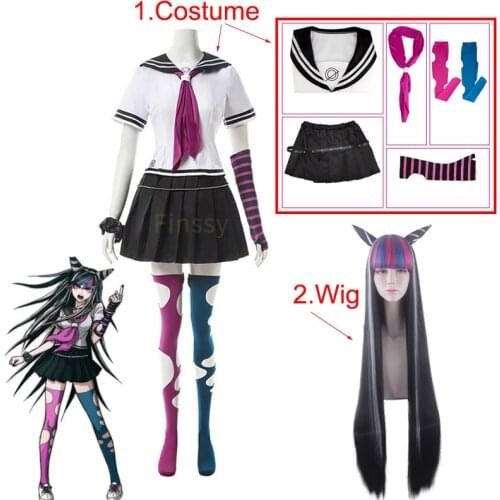 Anime Danganronpa Mioda Ibuki Cosplay Costume Sailor Suit Colorful Devil Horn Wig Short Skirt Sock For Woman Halloween Clothes