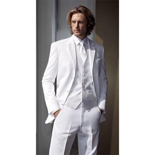 White wedding tuxedos 2017 Customized Slim Fit Groom Wedding for men Groom Tuxedos groomsman Jacket+Pants+Tie+vest mens suit