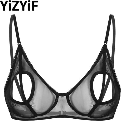 Women Sexy Bras See Through Sheer Mesh Erotic Lingerie Sexy Open Nipple Bra Top Heart Shape Hole Wire-free Unlined Bralette Tops