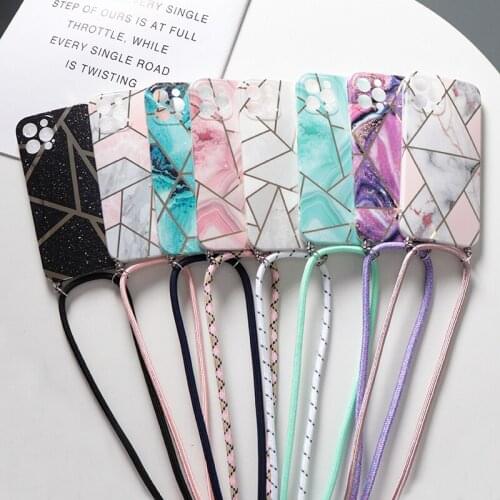 IMD Marble Necklace Strap Rope Case For iPhone 12 11 11pro Pro Max SE2020 7 8 Plus 12Pro Lanyard Neck Cord Soft Back Cover Coque