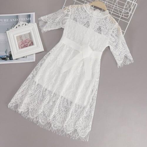 LUCKKIDS Girls Lace Frocks White/Red Princess Gown Kids Boho Casual Filles Robes 3/4 Length Sleeve Thanksgiving Christmas Dress