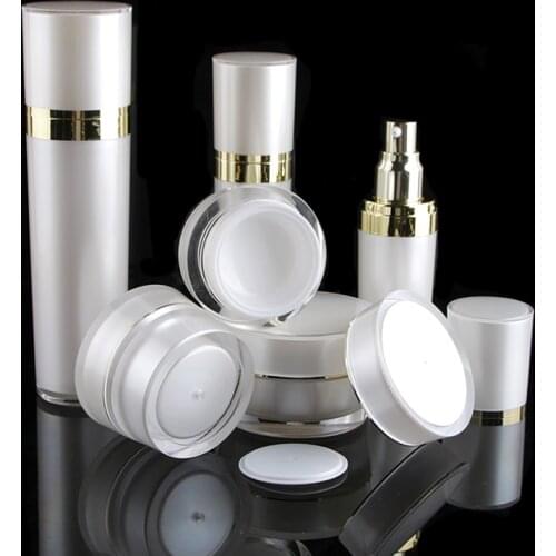 30ml 1Floz Pearl White Acrylic Lotion Bottle Silver Emulsion Dispenser Lotion Press Pumpatomized Sprayer50Pcs/Lots Perfume