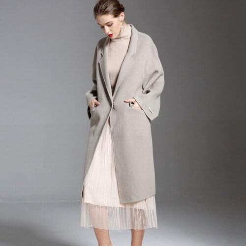 Long woolen blends cashmere coats for women 2019 autumn winter ladies jackets plus size overcoat double sided light grey casual