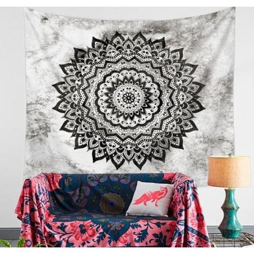 Black and White Mandala Tapestry Gray Marble Gold Mandala Tapestry Wall Hanging Indian Boho Throw Rug Blanket Mattress Bohemian