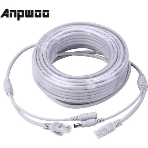 ANPWOO 5M/10M/20M/30M Optional 2.1mm/5.5mm jack RJ45 + DC Power Extension Ethernet CCTV Cable For IP Cameras NVR System