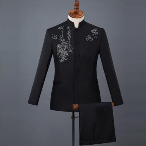 Chinese tunic suit men suits designs masculino homme terno stage singers jacket men sequins blazer dance dress stand collar