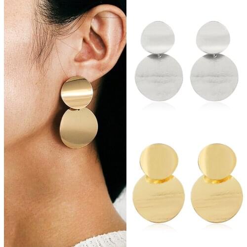 Retro Metal Sequins Round Earrings Fashion Brushed Geometric Simple Earrings Europe and America Generous Trend Female Jewelry