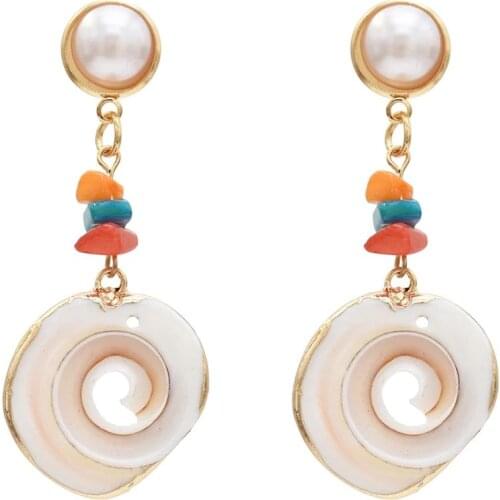 Summer Sea Shell Earrings for Women Irregular Beaded Statement Drop Earrings Gold Conch Pearl Fashion Jewelry Beach Party Gift