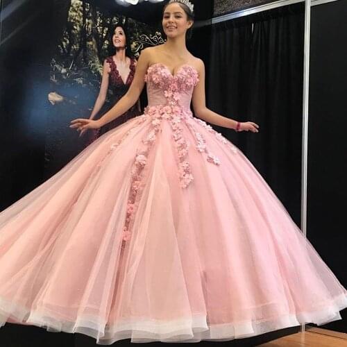 Sweetheart Vestidos De 15 Años Tulle Quinceanera Dresses With 3D Flowers Beaded Ball Gown Sweet 16 Dress Plus Size Party Gowns